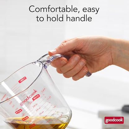 GoodCook Everyday 4-Cup Liquid Measuring Cup, Clear Plastic with Easy-to-Read Markings, Tapered Pour Spout, Comfortable Handle, Measures in Cups, Ounces, Pints, and Milliliters - color: Clear & Red, size: 4-Cup