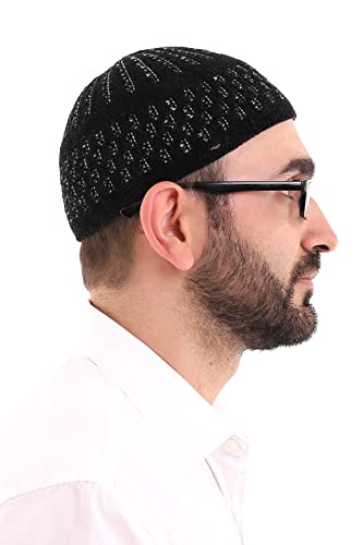 ihvan online Turkish Muslim Winter Velvet Kufi Hats for Men, Taqiya, Takke, Peci, Islamic Caps, Islamic Gifts, Standart Size - color: Black White