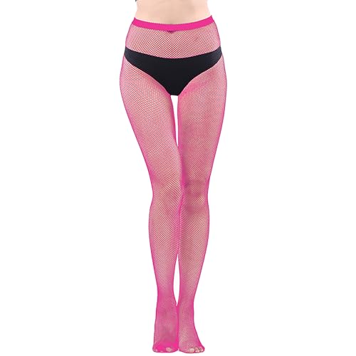 Bestjybt Womens Fishnet Tights High Waist Mesh Fish Net Stockings Pantyhose | Cool Pattern, Sexy, Perfect For Daily Use, Costume Halloween Cospaly, Versatile, Stretchy, Non-Itchy, Great Fit - color: Hot Pink