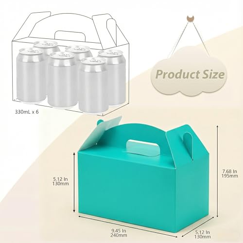Papertide Teal Gable Box with Handles, 30 Pack 9.45×5×5 inch Sturdy Colorful Cardstock treat Boxes for Christmas Birthday Party Favors, Premium Presentation Boxes with Lids - color: Teal