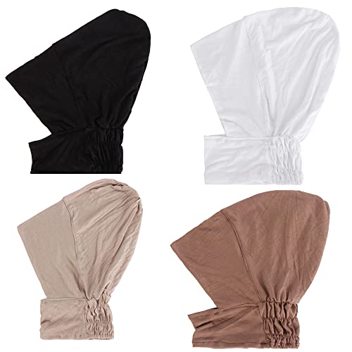 4pcs Muslim Inner Cap Stretch Turban Bonnet Underscarf Full Cover Hijab Neck Cover Head Wear - color: Black White Beige Camel