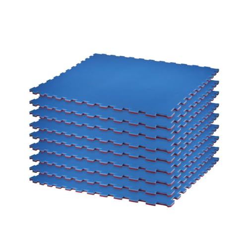 Century Commercial Grade 9 Pack Gym Floor Mats | Reversible Interlocking Foam Floor Tiles | Puzzle Mat Gym Flooring | Foam Rubber Cushioned Padding Mat for Home, Exercise, Wrestling | Blue & Cardinal