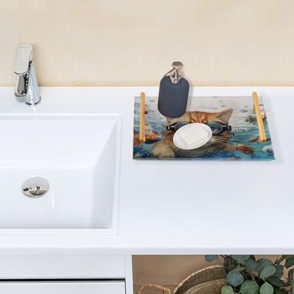 Cat Fish Vanity Tray,Bathroom Tray,Jewelry Storage Dresser Tray Kitchen Sink Toilet Tank Tray Organizer for Candle Plant Perfume Shampoo Towel Home Decor 7.87 * 11.81in 2011086