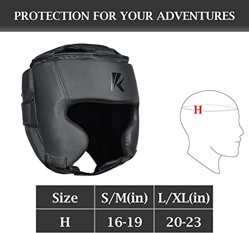 Kruzak Unisex Boxing Headgears - MMA Training, Adjustable Padded, Kara,Muay Thai Headgear, Kickboxing, Sparring, Martial Arts, Karate, Taekwondo MMA Body Equipment - color: Matte Black, size: Large-X-Large