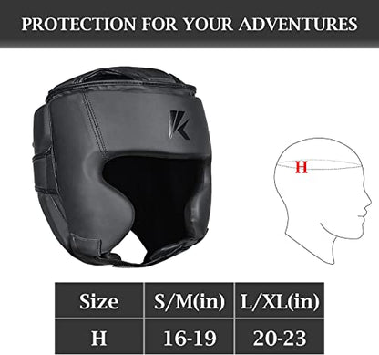 Kruzak Unisex Boxing Headgears - MMA Training, Adjustable Padded, Kara,Muay Thai Headgear, Kickboxing, Sparring, Martial Arts, Karate, Taekwondo MMA Body Equipment - color: Matte Black, size: Large-X-Large