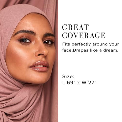 VOILE CHIC 여성용 프리미엄 저지 히잡 스카프 - 이슬람 헤드 스카프 랩 히잡 - color: 더스티 로즈., size: Regular