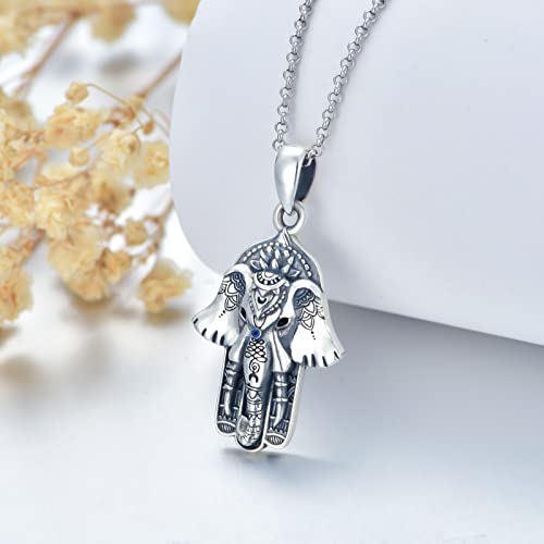 PROESS 925 Sterling Silver Hamsa/Allah Necklace Evil Eye Amulet Jewelry Gifts for Men Women - style: Hamsa Elephant Necklace