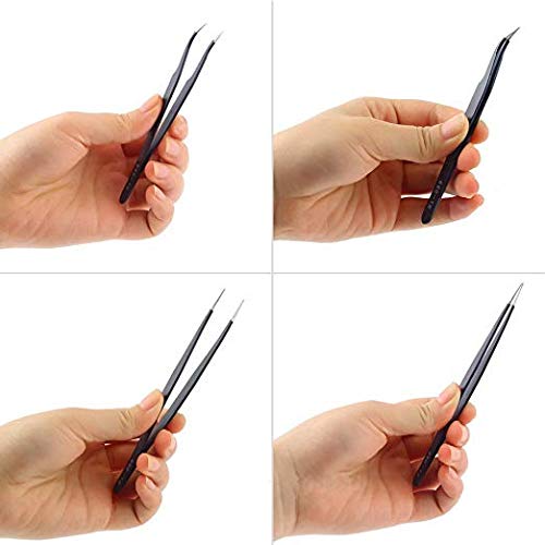Eyelash Tweezers - FEITA Precision Eyelash Extension Tweezers Set - Professional Straight & Curved Pointed Very Fine Tip Tweezers for Lash Extensions - Black - 2Pcs - color: Black Tweezers - 2pcs