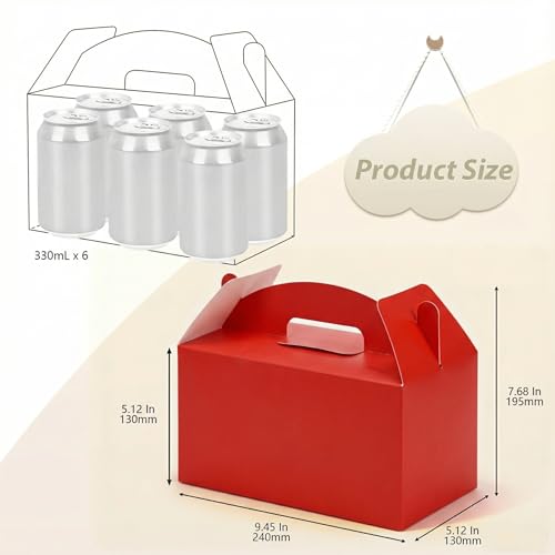 Papertide Red Gable Box with Handles, 30 Pack 9.45×5×5 inch Sturdy Colorful Cardstock treat Boxes for Christmas Birthday Party Favors, Premium Presentation Boxes with Lids - color: Red