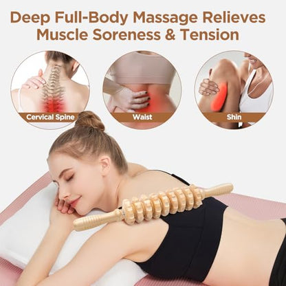Wooden Cellulite Muscle Roller for Legs and Thighs - Handheld Fascia Blaster Tool for Muscle Relief, Lymphatic Drainage & Body Sculpting - Anti Cellulite Massager for Women and Men (9 Wheel) - color: Wooden Straight