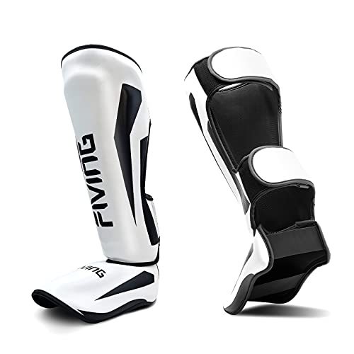 MMA Martial Arts Shin Guards – Padded, Adjustable Muay Thai Leg Guards with Instep Protection for Kickboxing/MMA Training and Sparring – Durable, Professional MMA Equipment - color: White, size: Medium