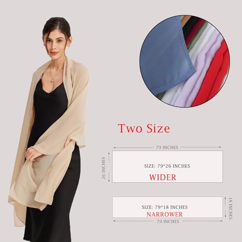 Shawls and Wraps for Evening Dresses Sheer Chiffon Women Elegant Soft Silky Wraps Wedding Bridal Scarf - color: Champagne（beige）, size: 79*26‘’