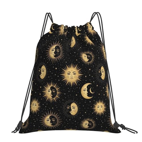 Drawstring Backpack for Men Women, Gold Sun Crescent Moon Star, Breathable Gym Sack for Yoga Travel and Outdoor Camping - color: Pattern (371)