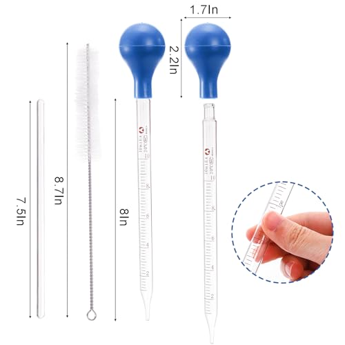 WUWEOT 10 PCS Thick Glass Droppers Pipettes, 10ml Graduated Lab Dropper Liquid Pipettes with 3 PCS Glass Stir Rod, 1PC Washing Brushes, Strong Suction Rubber Cap for Liquid Essential Oil