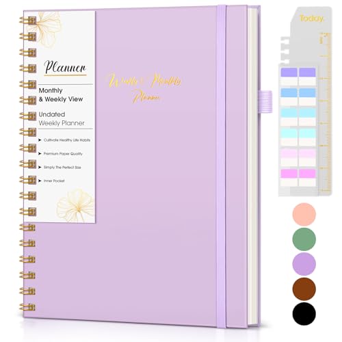 Undated Weekly and Monthly Planner, B5 Large Weekly To Do List Notebook with Goal & Habit Tracker Organizer, Hardcover Spiral Bound Blank Monthly Planner for Work School Home 7.4" x 9.64"Purple - color: Purple