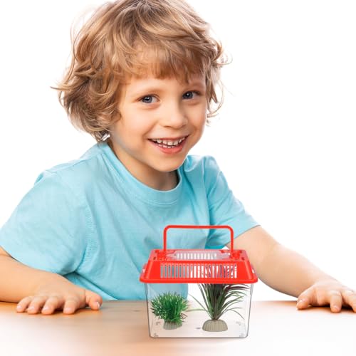 Gatuida Mini Fish Tank Portable Handheld Plastic Aquarium with Lid for Turtles and Pet Fish Easy to Clean and Carry 5.90X4.33X3.74In Transparent Design for Travel and Outdoor Use