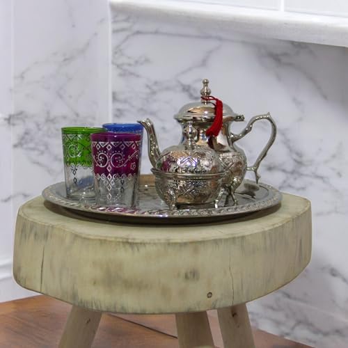 Moroccan Tea Tray Serving Cocktail Silver Handmade Fez Small Or Large Round (13 Inch) - size: 13"