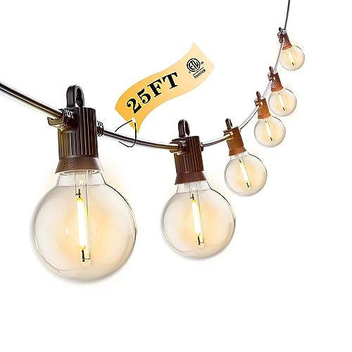 Kawaya G40 Outdoor String Lights 25FT IP65 Waterproof 2700K LED Patio Light - size: 25FT