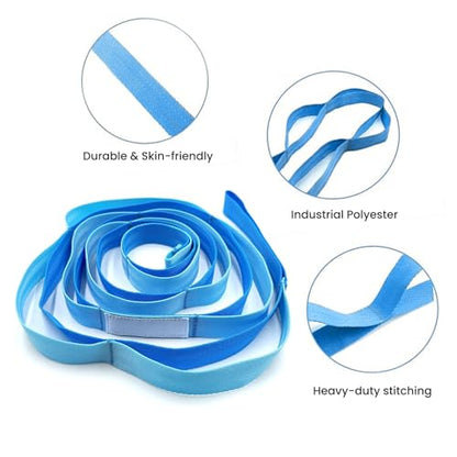 Stretching Strap with 10 Loops Non-Elastic Yoga Strap for Physical Therapy Pilates Dance Gymnastics Stretch Band for Daily Flexibility Routine at Home Gym Travel Includes Exercise Guide - color: Blue