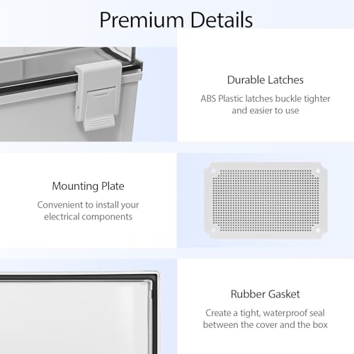 Junction Box IP65 Waterproof Dustproof ABS Plastic Enclosure, Outdoor and Indoor Project Box Hinged Clear Cover with Mounting Plate Wall Brackets, Outer Dimension 11.8"x 7.9" x 6.3", Grey - size: 11.8"x 7.9" x 6.3" (1pc)