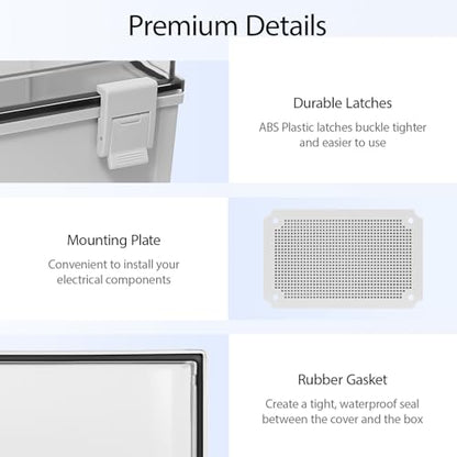 Junction Box IP65 Waterproof Dustproof ABS Plastic Enclosure, Outdoor and Indoor Project Box Hinged Clear Cover with Mounting Plate Wall Brackets, Outer Dimension 11.8"x 7.9" x 6.3", Grey - size: 11.8"x 7.9" x 6.3" (1pc)