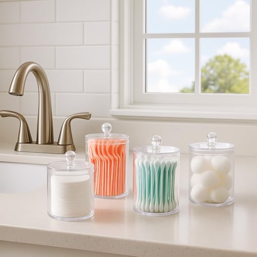Acrylic Qtip Holder Bathroom Set, Bathroom Containers with Lids, Clear Plastic Apothecary Jars, Q Tip Holder Bathroom Set, Cotton Swab Holder, Cotton Ball Holder (Pack of 4) - size: Pack of 4