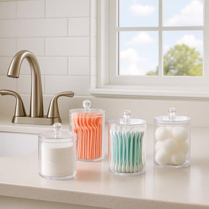 Acrylic Qtip Holder Bathroom Set, Bathroom Containers with Lids, Clear Plastic Apothecary Jars, Q Tip Holder Bathroom Set, Cotton Swab Holder, Cotton Ball Holder (Pack of 4) - size: Pack of 4