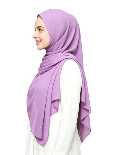 Lina & Lily Sparkle Shimmer Gold Glitter Women's Chiffon Hijab Head Scarf Shawl Wrap Lightweight - color: Lavender