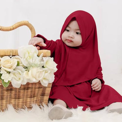 ODASDO Newborn Infant Baby Girls Muslim Abaya Prayer Dress with Hijab Middle East Arabian Dubai Robe Ramadan Eid Clothes - color: Wine Red, size: 2-3 Years