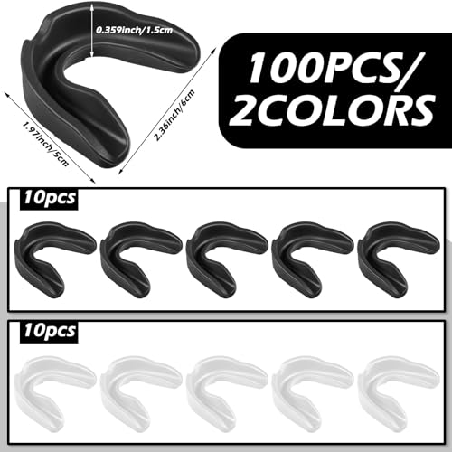 Kathfly 100 Pack Sports Mouth Guard Bulk Athletic Mouthguard Silicone Gum Mouthpiece Teeth Protection for Football Boxing Basketball Hockey Karate Lacrosse Wrestling(White,Black) - color: White,black
