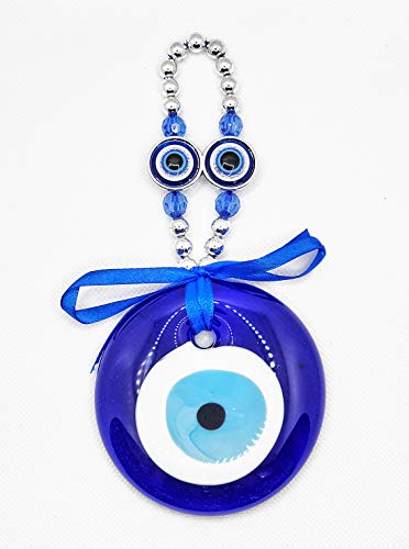 LUCKBOOSTIUM Unique & Stylish Evil Eye Amulet w/Blue Glass Bead Evil Eye Car Hanging Ornament - Charms for Strength, Protection & Wisdom - Bag Keychain & Home Charm Accessories (3.4”x7.3”) - color: Blue Glass
