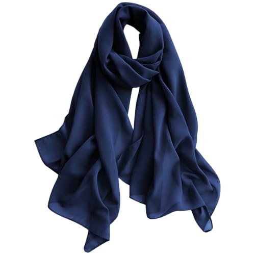 Harewom Chiffon Hijab for Women Sheer Shawl and Wraps for Wedding Bridal Scarves Summer Lightweight Sun-proof Scarf - color: Navy Blue Chiffon Hijab Shawl Wraps