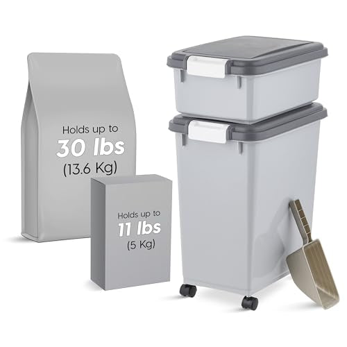 IRIS USA Dog Food Storage Container, Up to 30+11 lbs, Gray/Dark Gray | Made in the USA, Includes 2-Cup Scoop & Wheels, Airtight Seal, BPA-Free, Bird Seed, Cat food, Cat Litter, Treats, Toys - color: Gray/Dark Gray