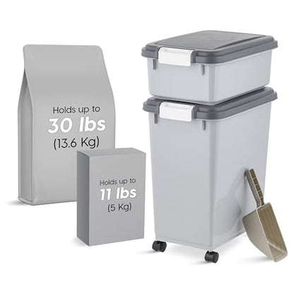 IRIS USA Dog Food Storage Container, Up to 30+11 lbs, Gray/Dark Gray | Made in the USA, Includes 2-Cup Scoop & Wheels, Airtight Seal, BPA-Free, Bird Seed, Cat food, Cat Litter, Treats, Toys - color: Gray/Dark Gray