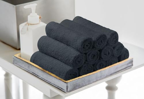 Avalon Towels Salon Towel - Grey Hand Towels Bulk Pack of 24 - 100% Cotton Absorbent Spa, Facial & Gym Towel for Working Out - 16x27 Inches (Not Bleach Proof) - color: Grey