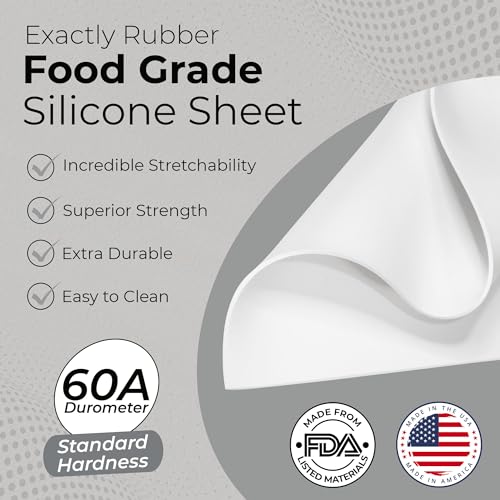 Exactly Rubber - White Silicone Sheet, 60A Durometer Silicone Mat, Food-Grade Rubber Mat with -80 to 450°F Temperature Resistance, 400% Elongation, Silicone Placemat Made in The USA, 1/16 x 12” x 36” - size: 1/16 x 12 x 36