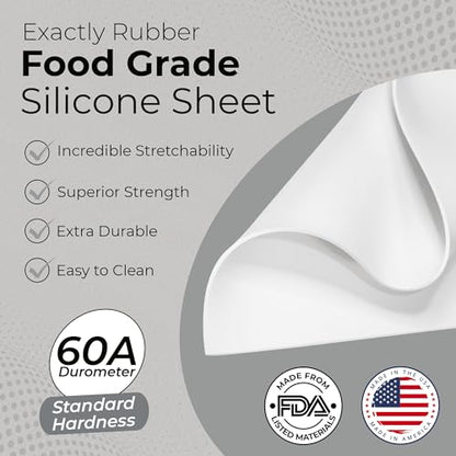 Exactly Rubber - White Silicone Sheet, 60A Durometer Silicone Mat, Food-Grade Rubber Mat with -80 to 450°F Temperature Resistance, 400% Elongation, Silicone Placemat Made in The USA, 1/16 x 12” x 36” - size: 1/16 x 12 x 36