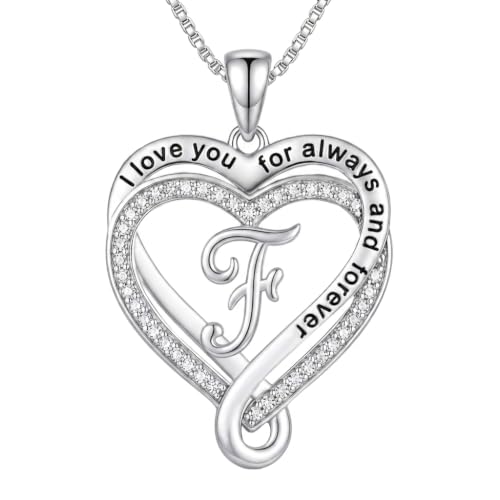 Heart Initial Necklace for Women Double Heart Letters Necklaces - color: F