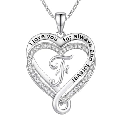 Heart Initial Necklace for Women Double Heart Letters Necklaces - color: F