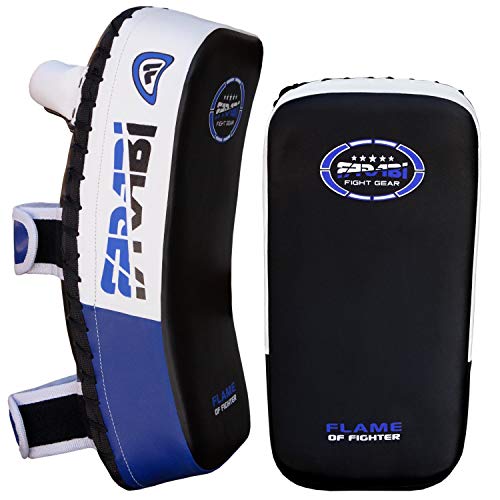 Farabi Thai Pads Kickboxing Muay Thai Training Strike Pads - color: White/Blue, size: Pair