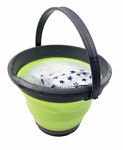 SAMMART 5.5L (1.4 Gallon) Collapsible Plastic Bucket - Foldable Round Tub - Portable Fishing Water Pail - Space Saving Outdoor Waterpot (Grey/Grass Green) - color: Grey/Grass Green