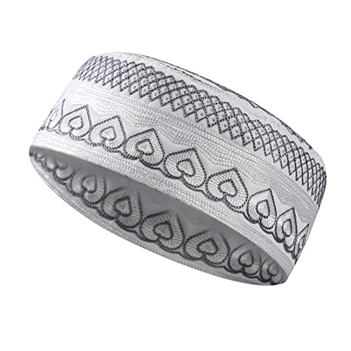 TINAYAUE Men Islamic Worship Prayer Headwear Eid Ramadan Prayer Muslim Cap Saudi Arabia Kufi Hat Mosque Madrassa Egyptian Hat - color: Grey