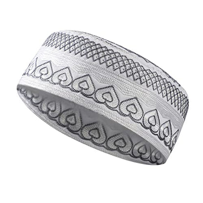TINAYAUE Men Islamic Worship Prayer Headwear Eid Ramadan Prayer Muslim Cap Saudi Arabia Kufi Hat Mosque Madrassa Egyptian Hat - color: Grey