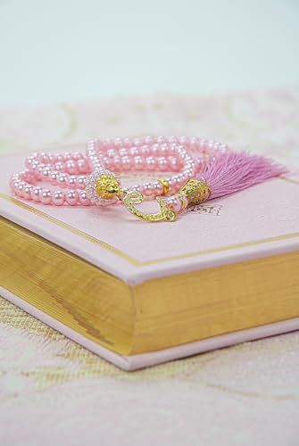 ihvan online Prayer Gift Set for Men & Women, Muslim Prayer Rug, Salah Mat, Beads Taasbih, Arabic Holy Quran, Islamic Gift Set for Ramadan & Eid, Pink - color: Pink