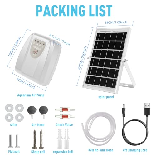 Solar Powered Aquarium Air Pump, Quiet Powerful Fish Tank Air Pump - color: White
