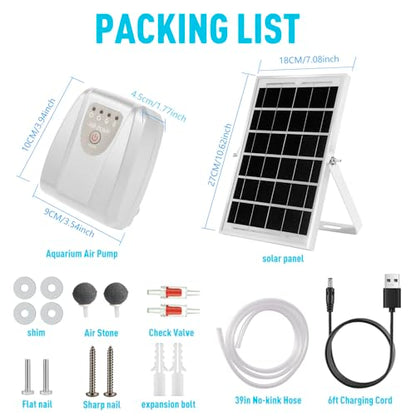 Solar Powered Aquarium Air Pump, Quiet Powerful Fish Tank Air Pump - color: White