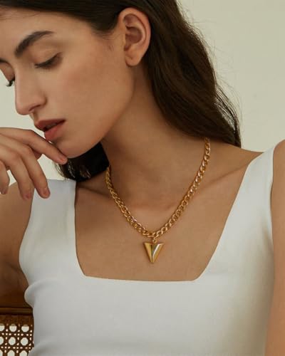 POTESSA 18K Gold Plated Pendant Necklace Medallion Coin Heart Y Shaped Chain Toggle Necklace for Women Jewelry - color: Gold Triangle Cuban