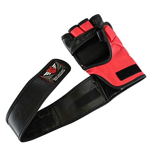 Be Smart Auth. Rex Leather MMA Grappling Gloves Boxing Punch Bag UFC Gel Tech Muay Thai (Black & Red, Small)