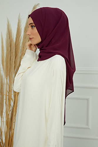 Aisha's Design Instant Chiffon Shawl for Women Modesty Turban Hijab Head Wrap Ready to Wear Women Headscarf - color: Damson
