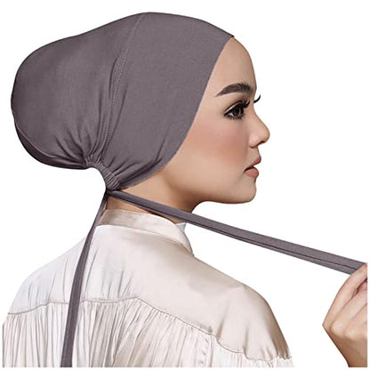 Chiffon Hijab with Undercap Fashion Solid Color Chiffon Head Wraps Under Scarf Caps Muslim Fashion Bandage - color: Dark Gray
